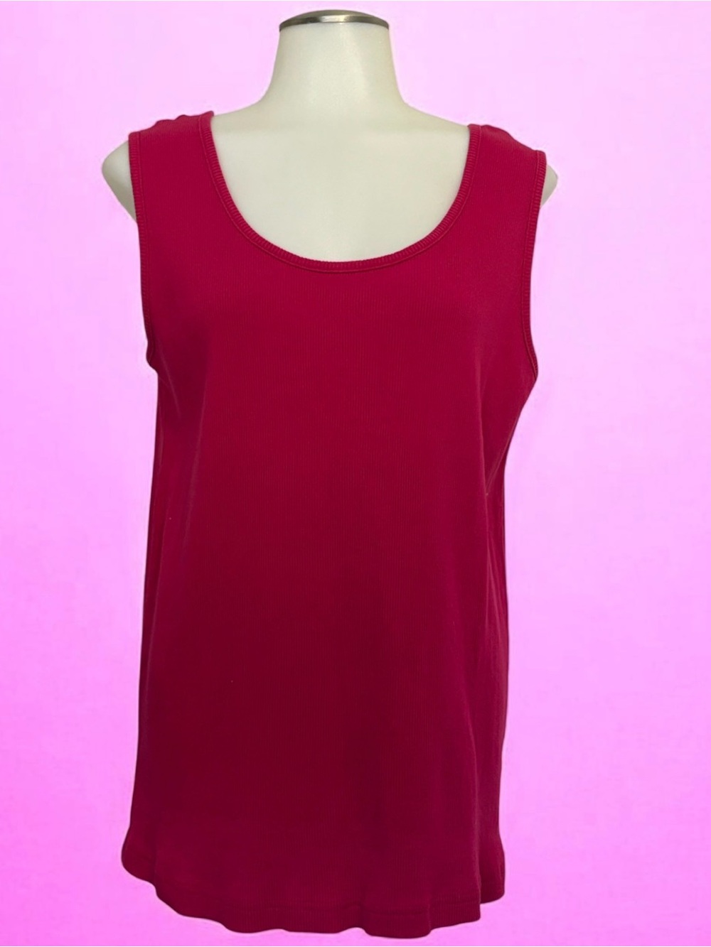 Woman Within Sleeveless Ribbed Scoop Neck Tank - Fuchsia Pink (v)